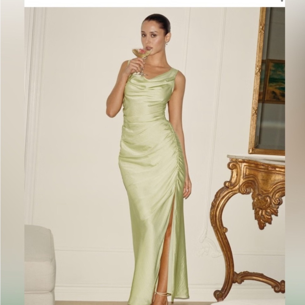 NWT Abercrombie & Fitch Light Green Satin Cowl Maxi Dress